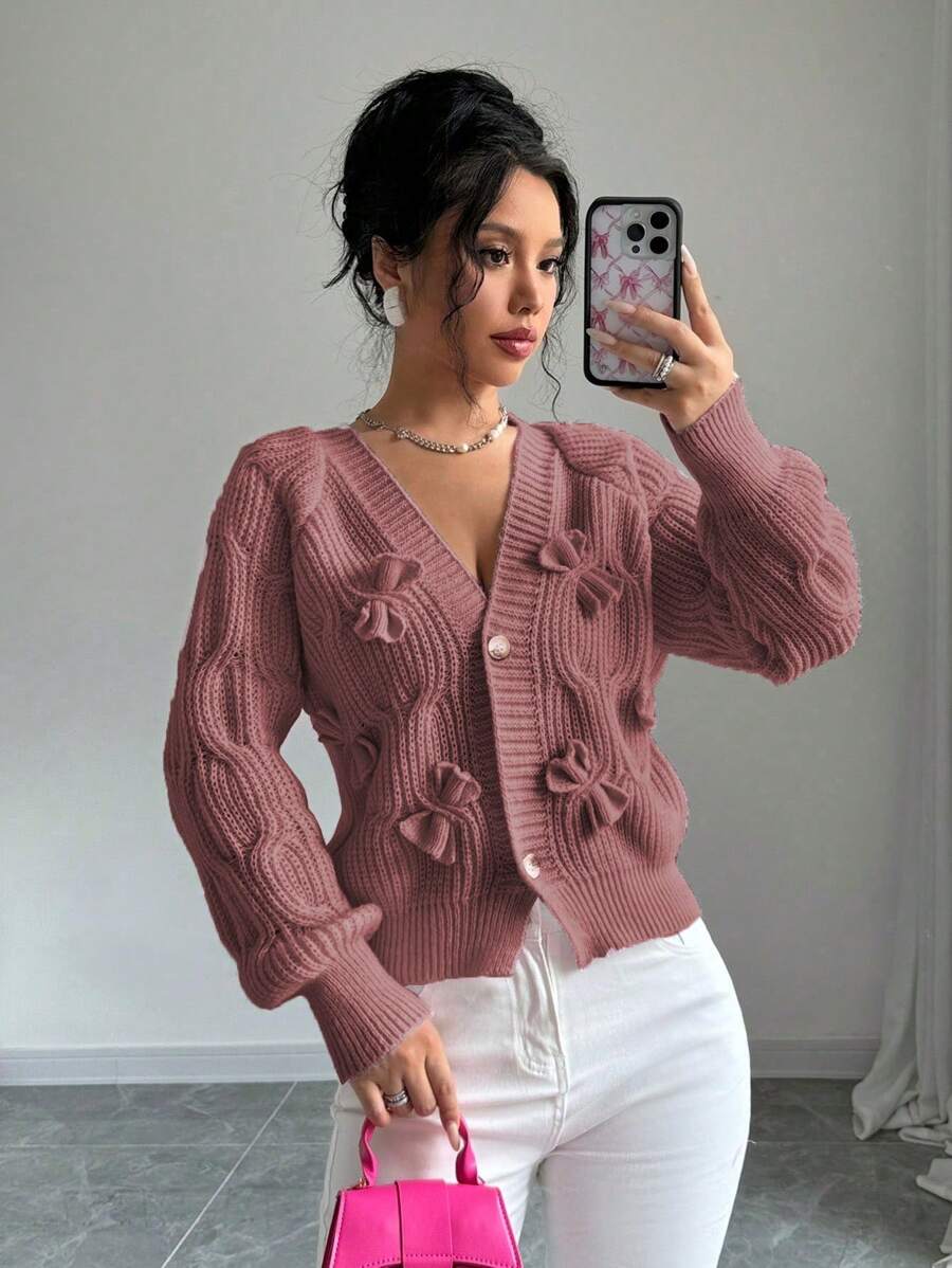 Elenzga Dames zacht roze strik vest