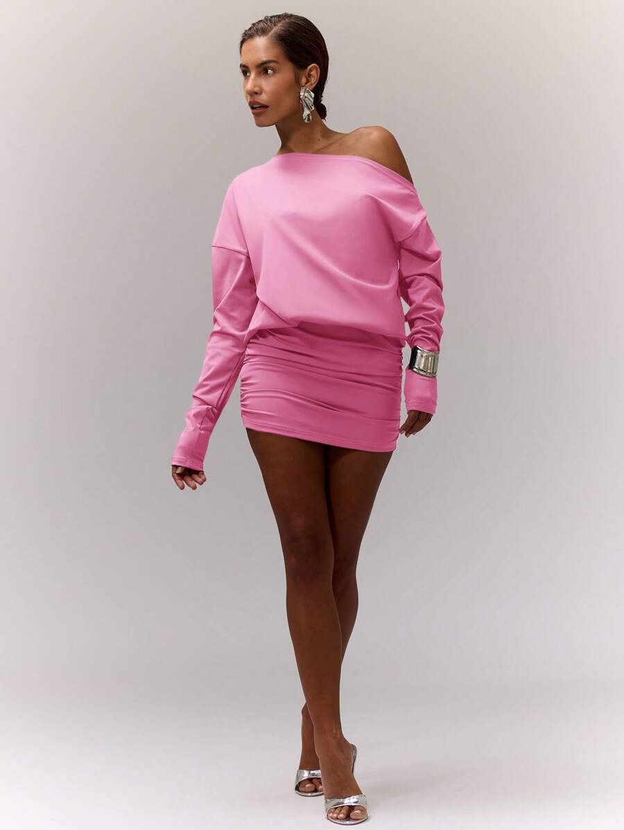MUSERA Asymmetrical Neck Ruched DressElegant, Casual, Cute