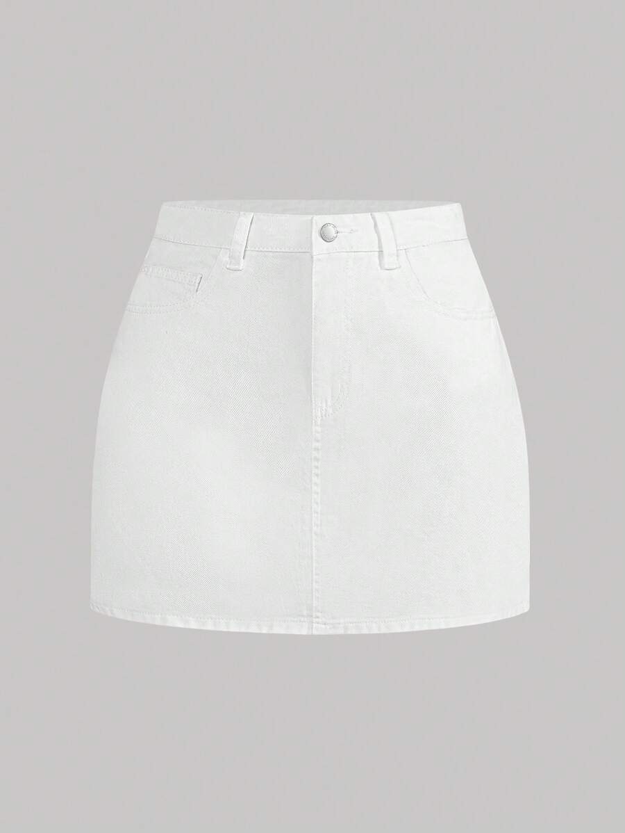 SHEIN MOD Women's Mini Denim Skirt, Red Cotton Casual