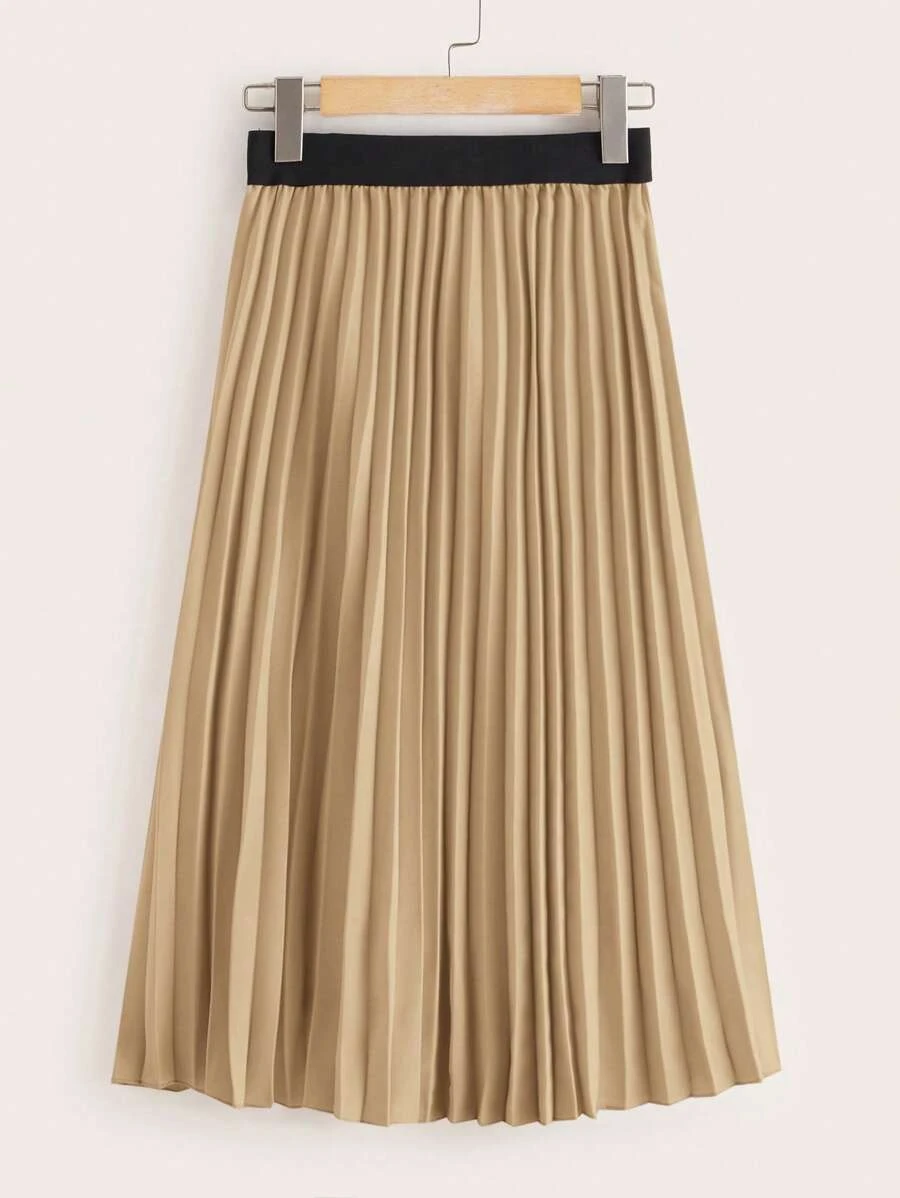 SHEIN Clasi Women Contrast Color Elastic Waist Casual Pleated Mini Skirt