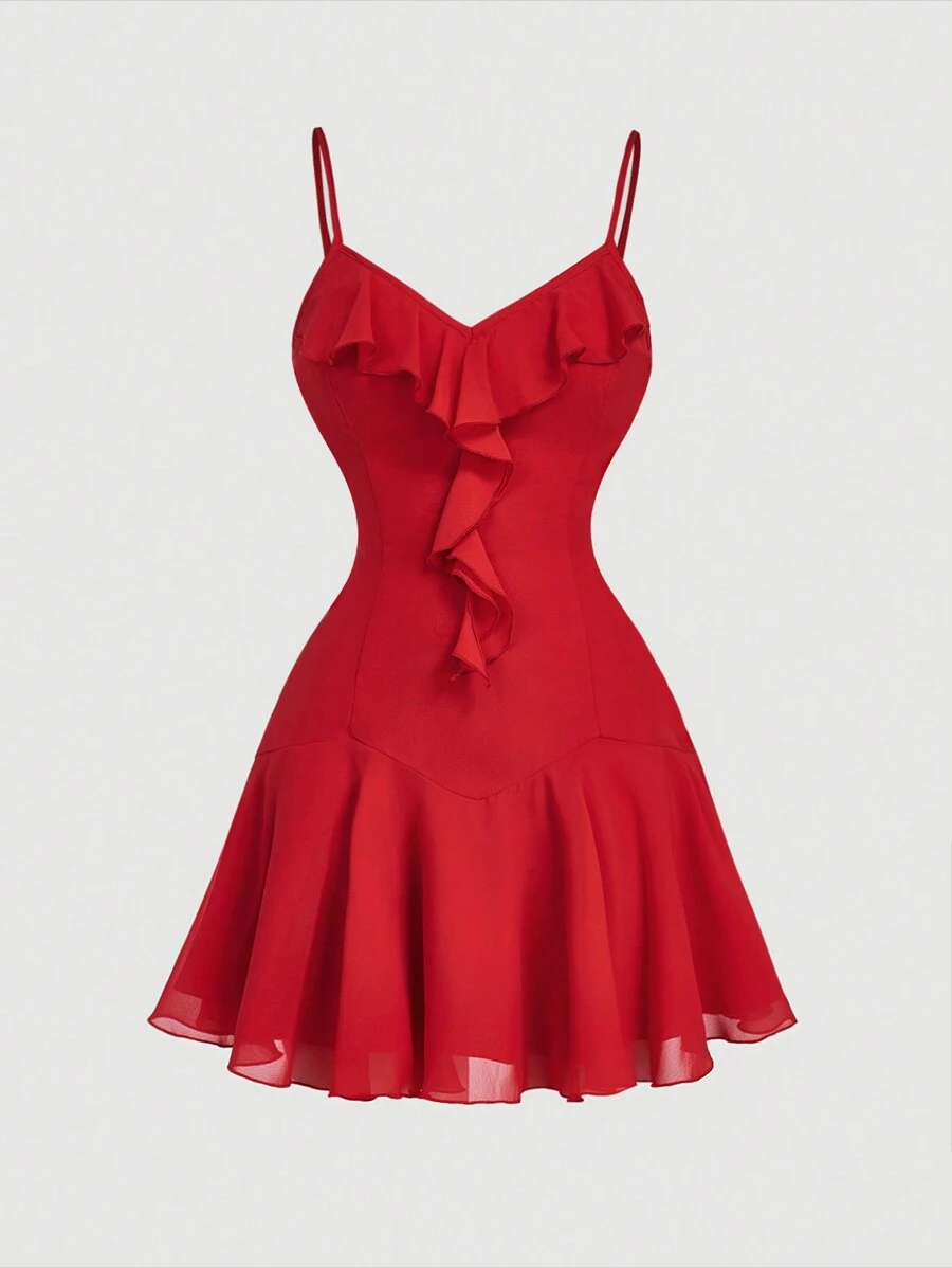 SHEIN MOD Women Red Chiffon Romantic Mini Dress,Birthday Outfits For Women,Romantic Dresses,Vacation Dress,Club Outfits Women Sexy,Concert Outfit Women,Rave Outfits Festival,Summer,Beach Outfits,Graduation Dress