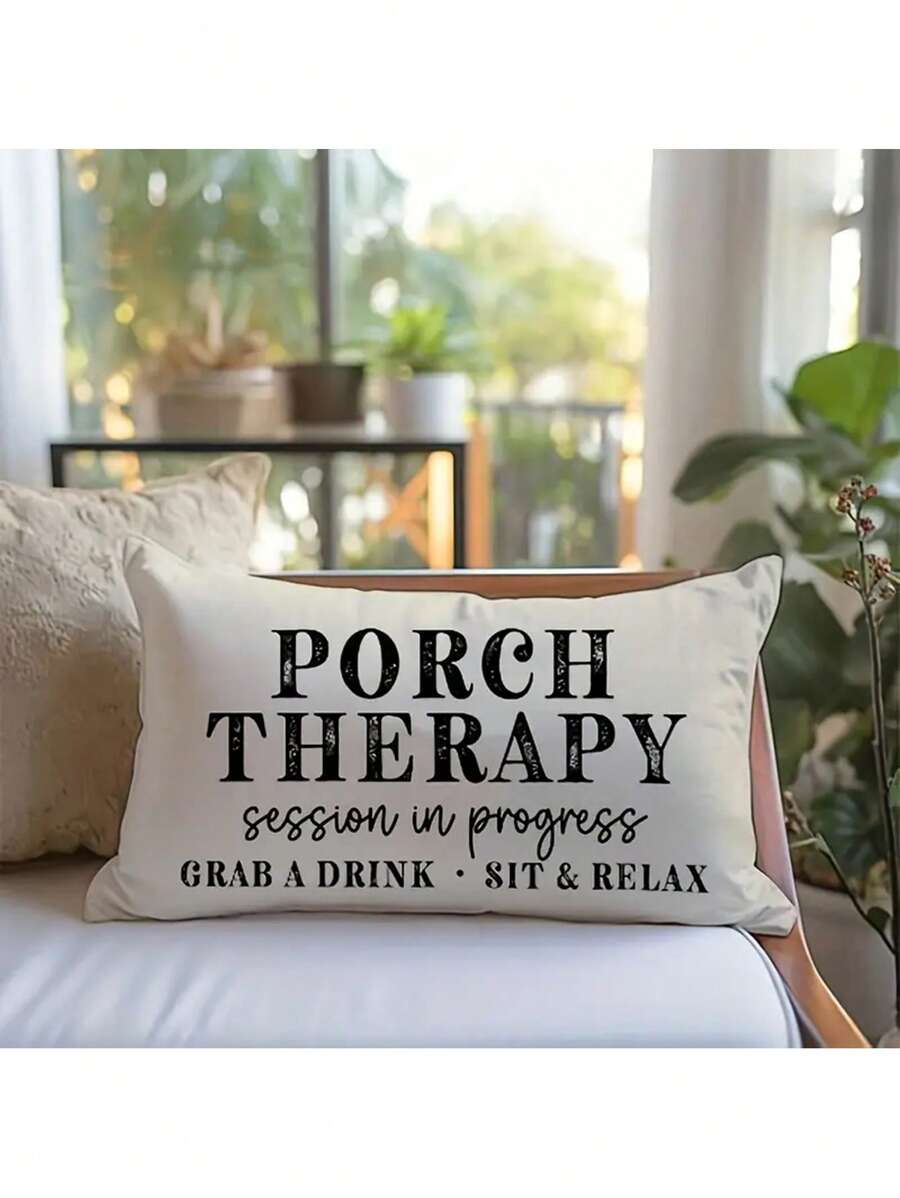 1pc, Contemporary Linen Throw Pillow Cover, Machine Washable, Zipper Closure, Woven Decorative Cushion Case For Various Room Types, Outdoor Country Style Porch Therapy Design For Garden Patio Decor