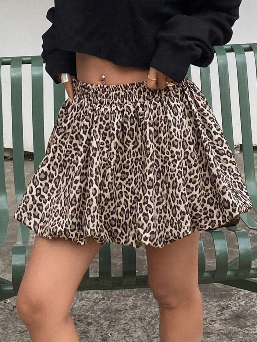 DAZY Luipaardprint geplooide minirok met elastische tailleband voor dames met luipaardprint