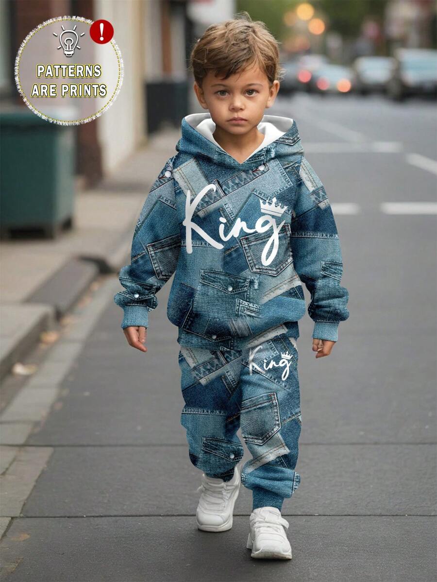SHEIN KING Baby Boy Casual Loose Comfy Knit Soft Hoodie Sweater Set, Suitable For Autumn/Winter