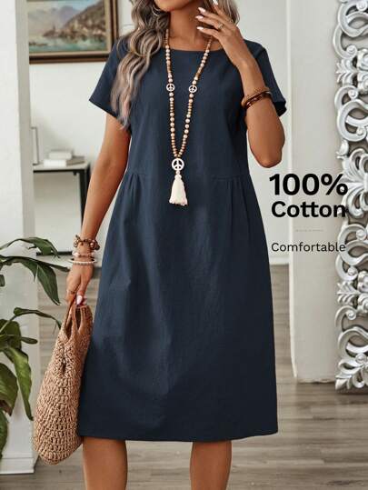 EMERY ROSE Women's Summer Casual Round Neck Dress,Summer Dresses For Women