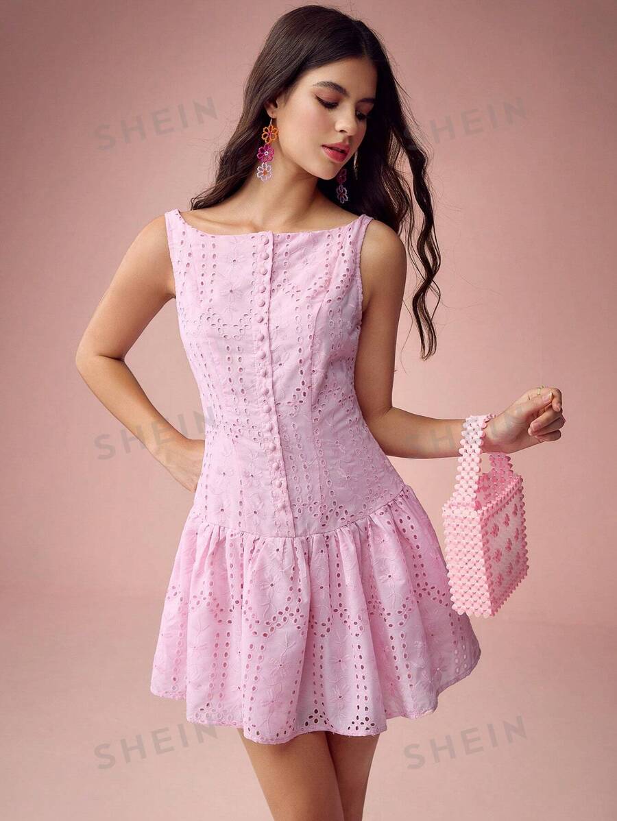 Enchnt Vestido corto casual de mujer de unicolor, sin mangas, con pliegues simples