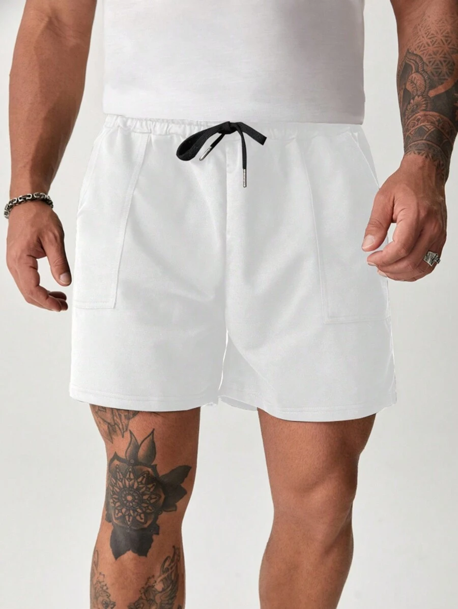 Manfinity Homme Plus Size Men's Solid Color Drawstring Waist Casual Shorts