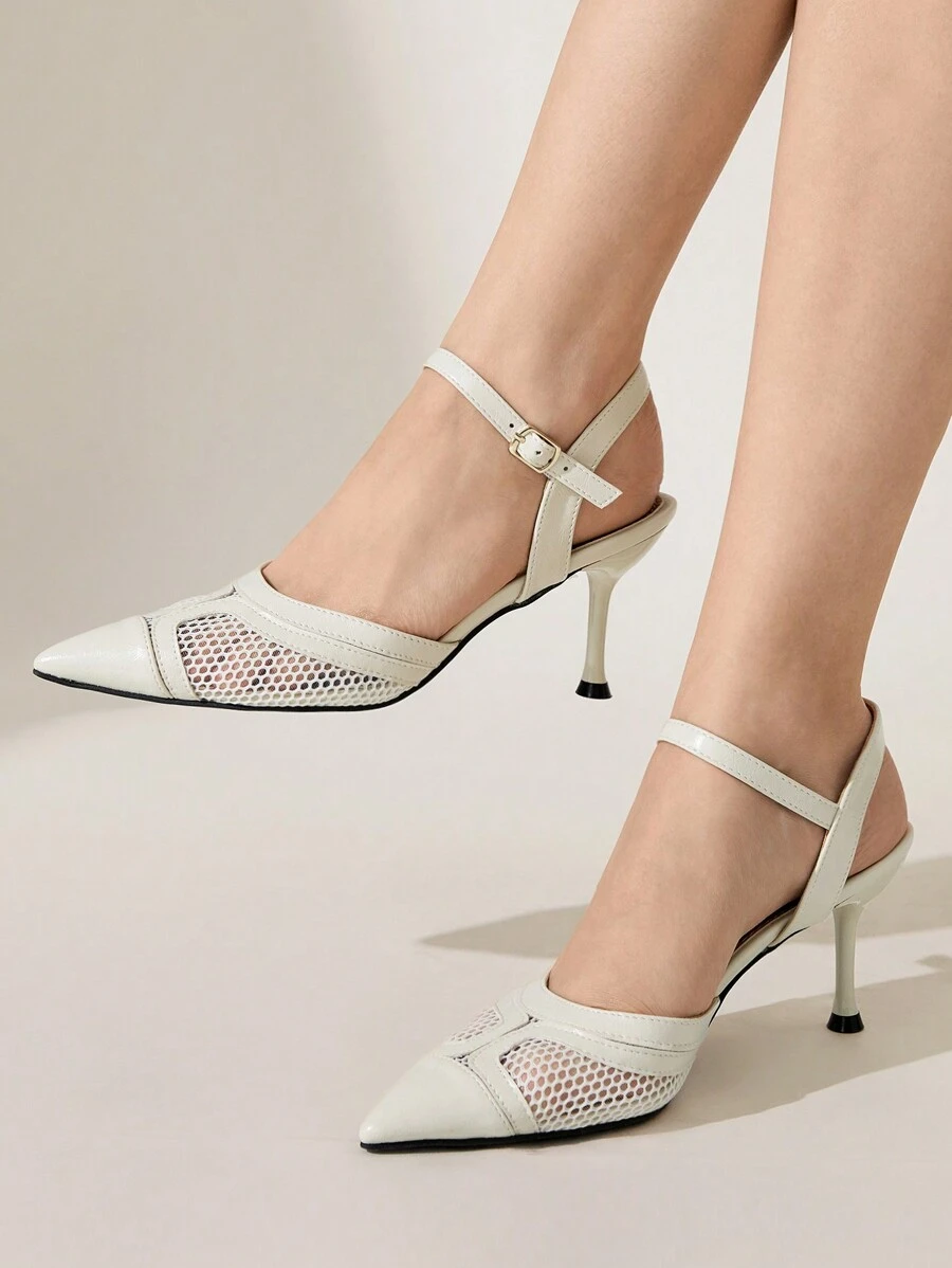 CUCCOO CHICEST White Perforated Mesh Closed Toe High Heel Women Fashion Sandals