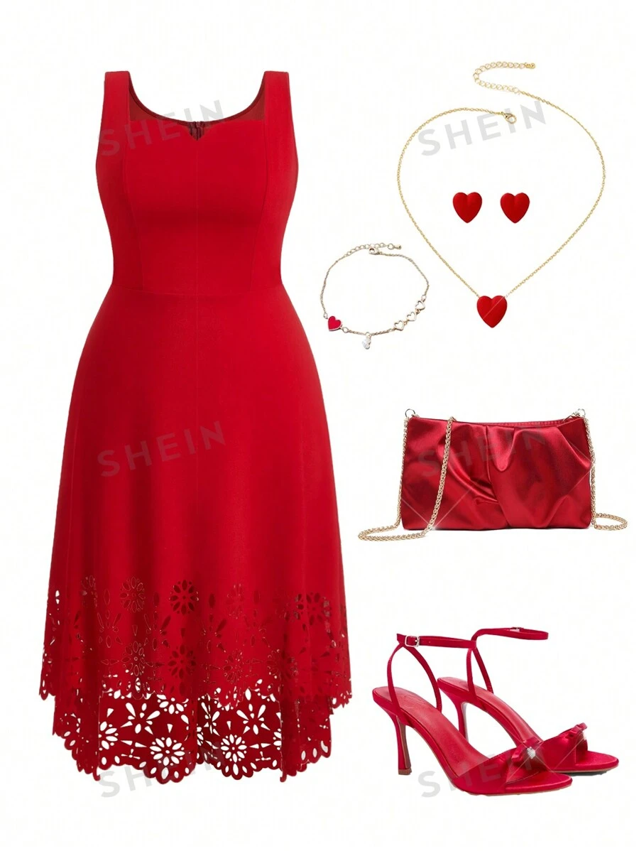 Ellevyn Vestido rojo de unicolor sin mangas casual para mujeres talla grande, atuendo para el Día de San Valentín, vestido de invitada de boda, vestidos de verano, vestidos formales para mujer
