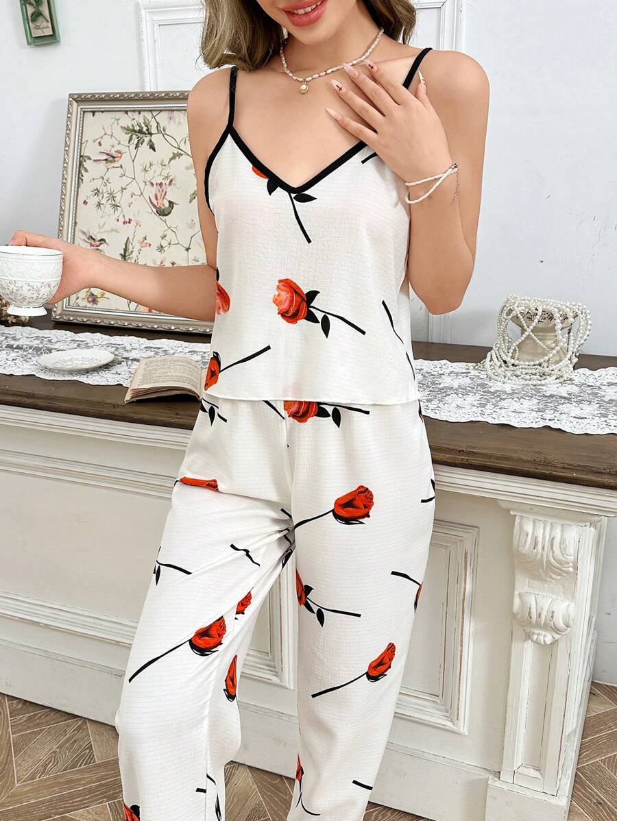 CottageSlumber Pyjamaset met bloemenprint, V-hals, hemdje en broek