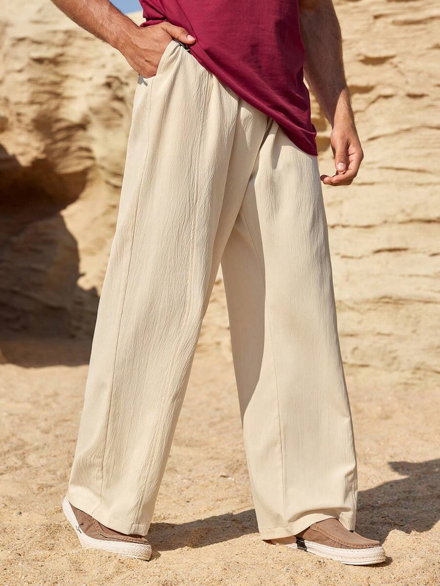 Manfinity Homme Pantalones rectos casuales para hombres con cintura de cordón y contraste de color