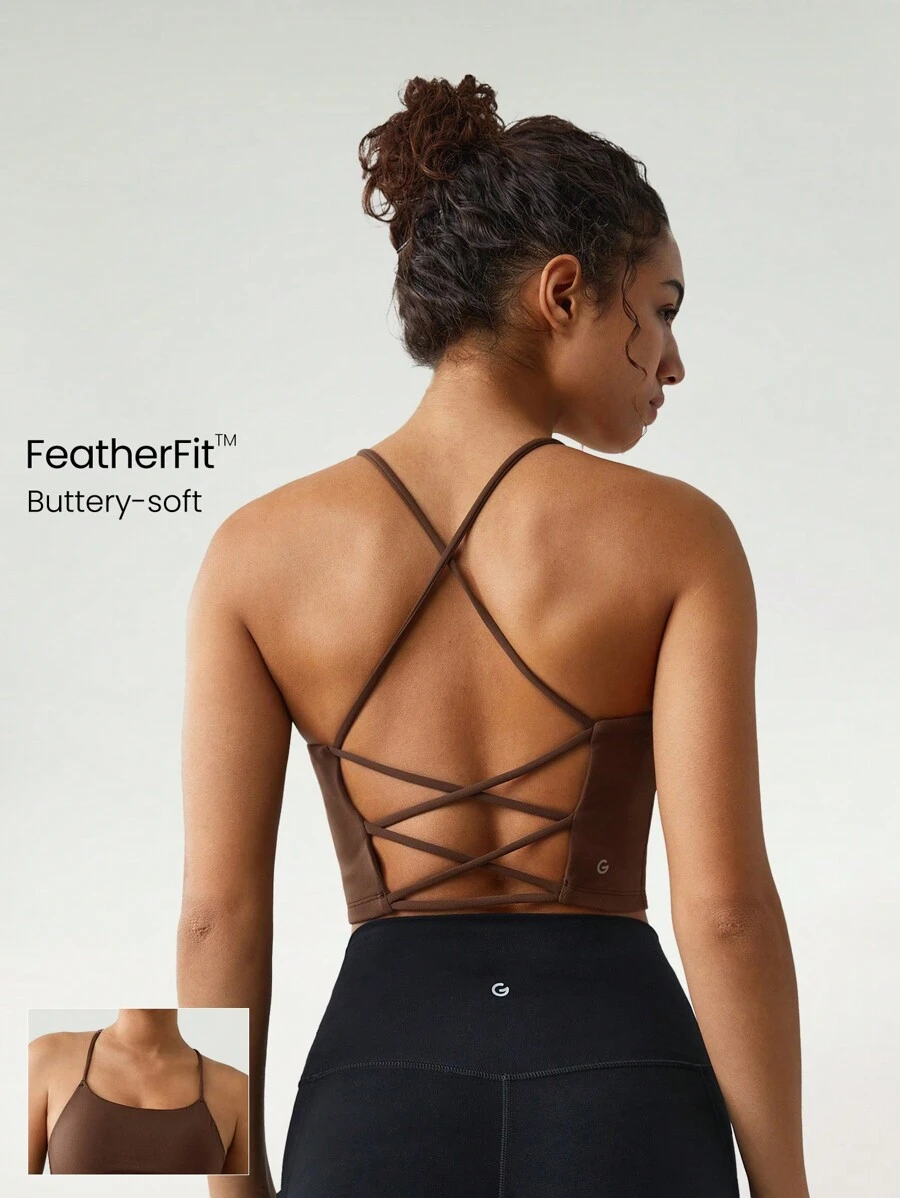 GLOWMODE FeatherFit™ Crisscross Back Loneline Sports Bra Tank Top Light Support Low Impact Yoga Daily Gym