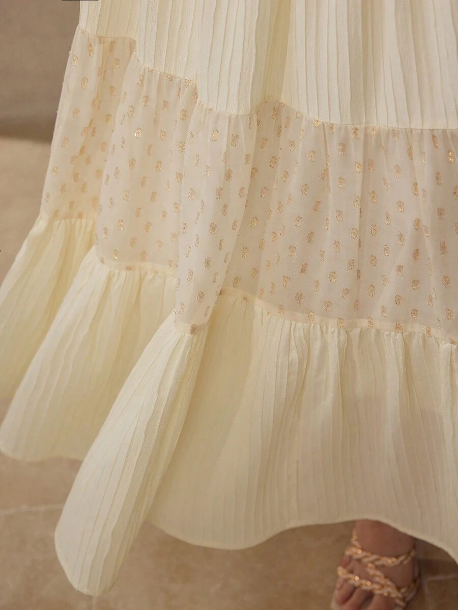 MOTF CONTRAST CHIFFON RUFFLE HEM DRESS