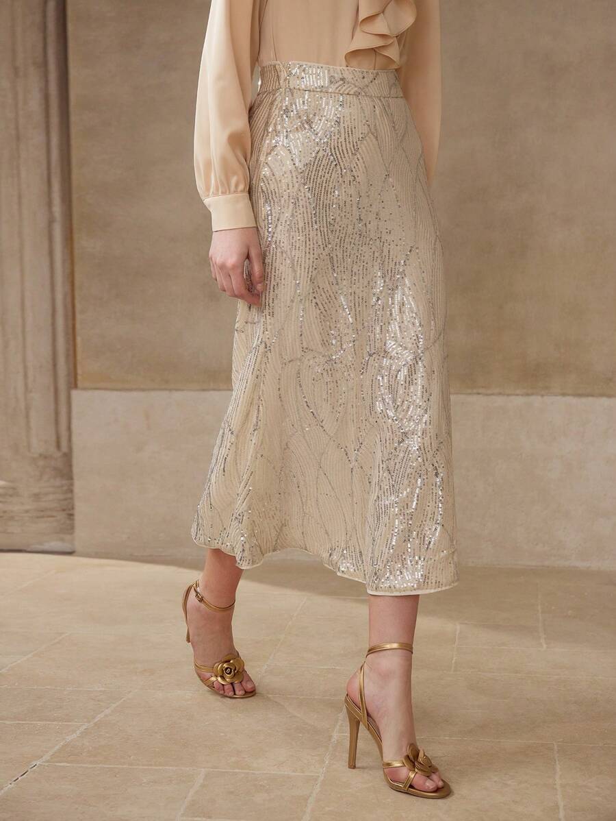 MOTF PREMIUM SEQUIN BIAS CUT SKIRT