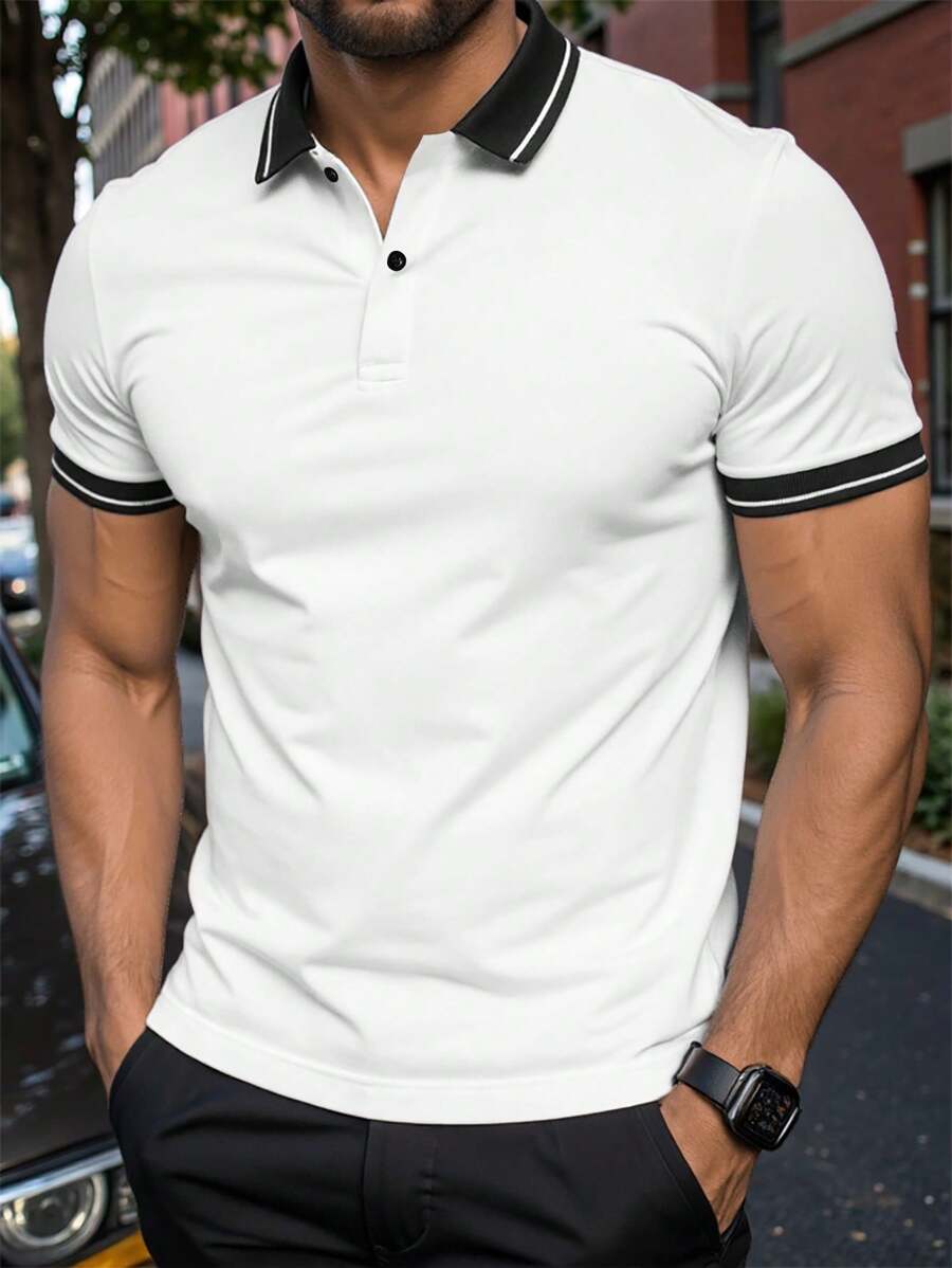 Manfinity Homme Plus Size Men's Casual Simple Colorblock Trim Polo Shirt