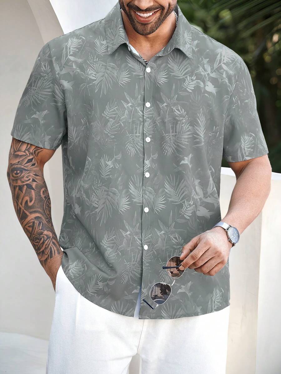 ResortEase Camisa casual de manga corta simple para hombre de talla grande, para uso diario