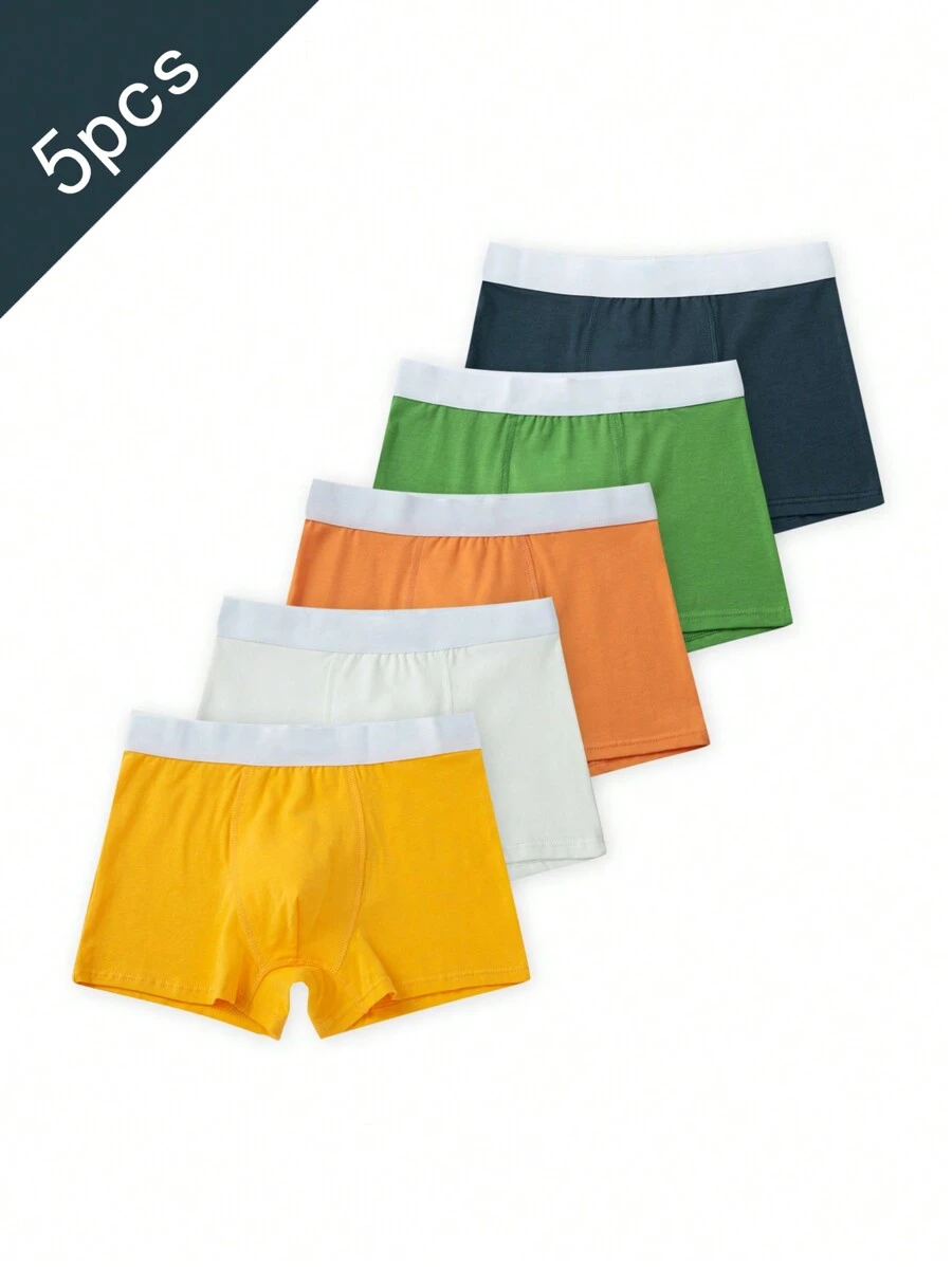 5pcs/Pack Teenage Boys' Minimalist Comfortable Solid Color Underwear Briefs, Spring/Summer