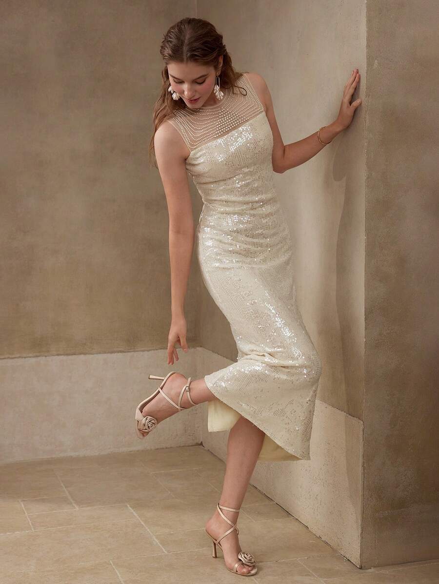 MOTF PREMIUM ROBE PERLÉE AVEC FAUSSES PERLES ET PAILLETTES