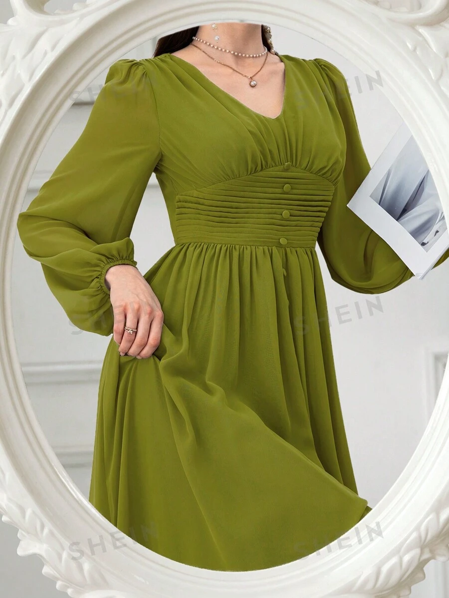 Modelyn Vestido largo de mujer elegante de manga farol de unicolor