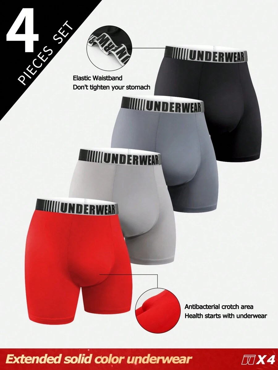 4 peças/Pacote Cuecas Boxer Casuais com Trama de Letras para Homens