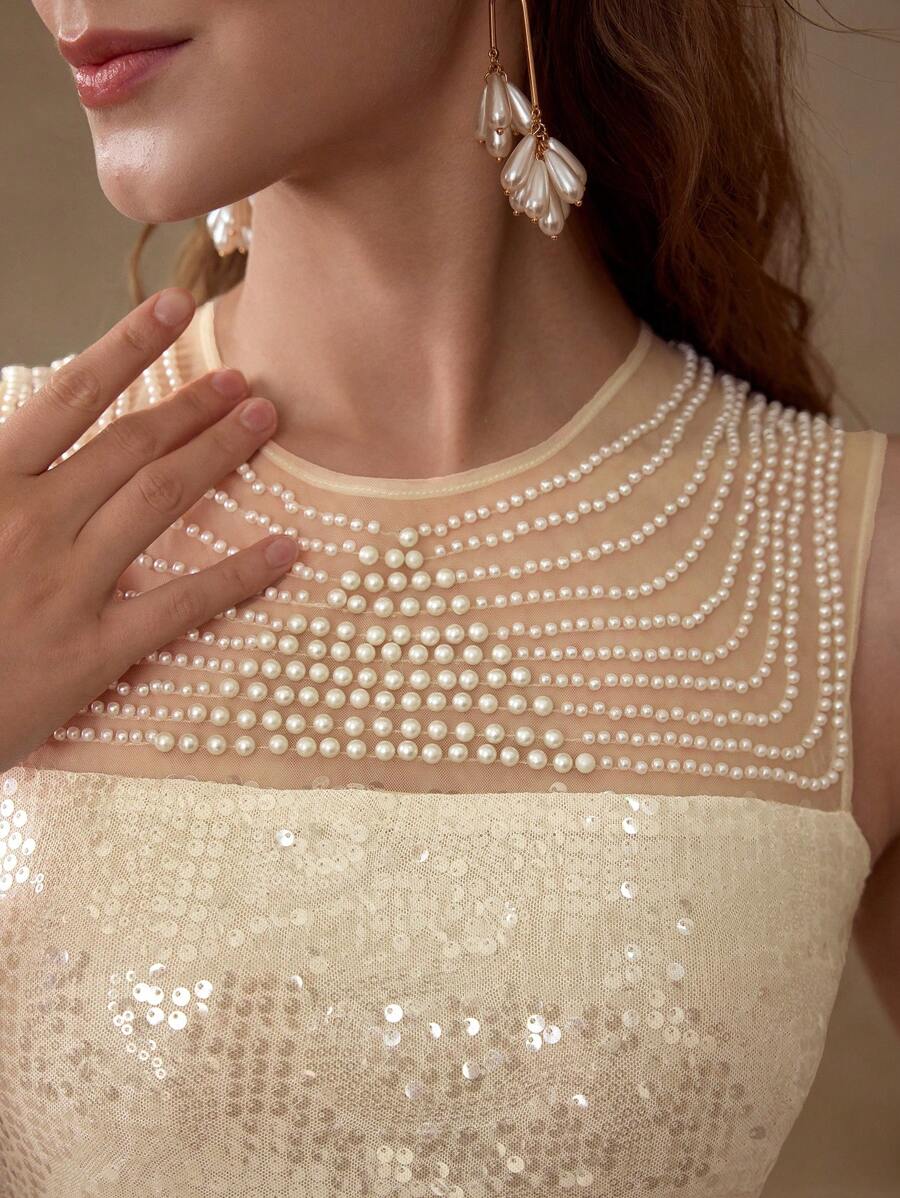 MOTF PREMIUM ROBE PERLÉE AVEC FAUSSES PERLES ET PAILLETTES