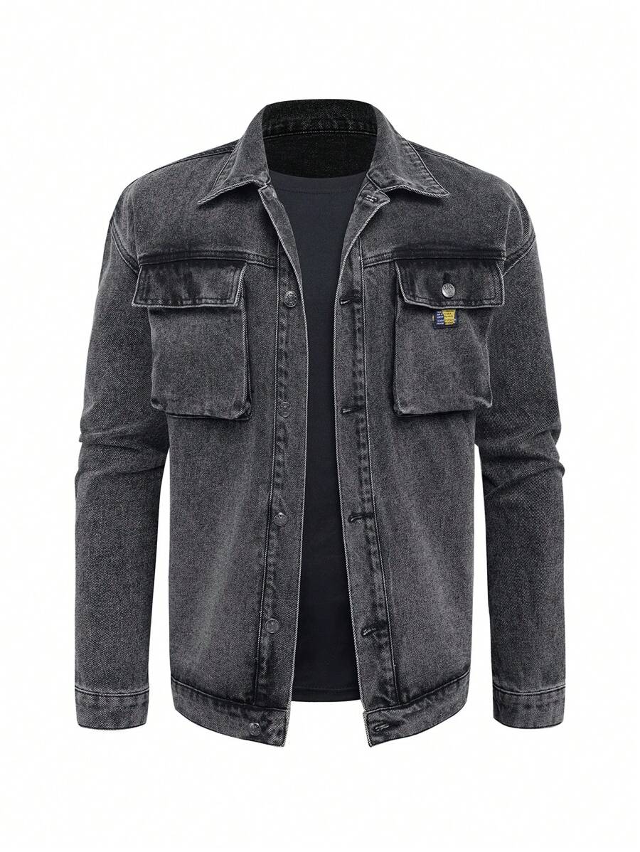 Manfinity Hypemode Men's Front Button Closure Long Sleeve Pocket Casual Denim Jacket