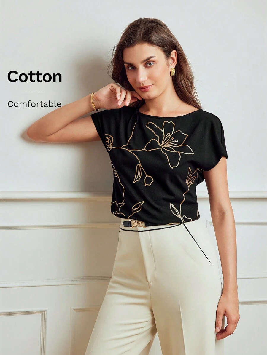 MOTF Classy CLASSY FLORAL PRINT BATWING SLEEVE T-SHIRT