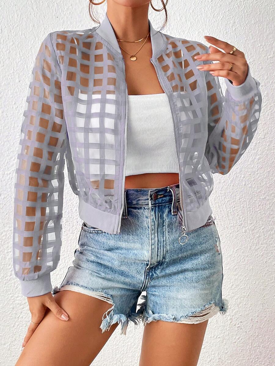 SHEIN LUNE Giacca casual e minimalista in rete trasparente a quadri