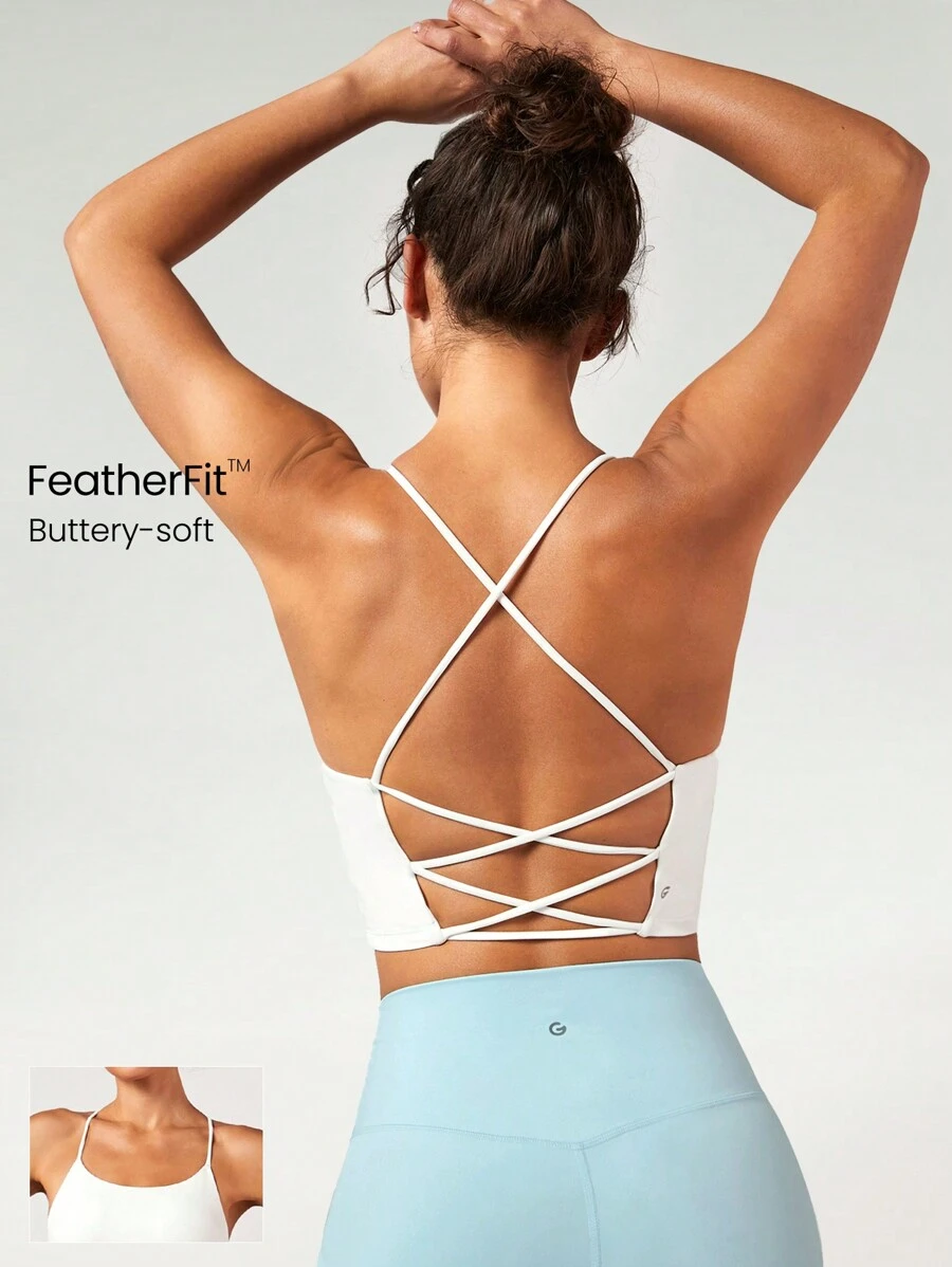 GLOWMODE FeatherFit™ Crisscross Back Loneline Sports Bra Tank Top Light Support Low Impact Yoga Daily Gym