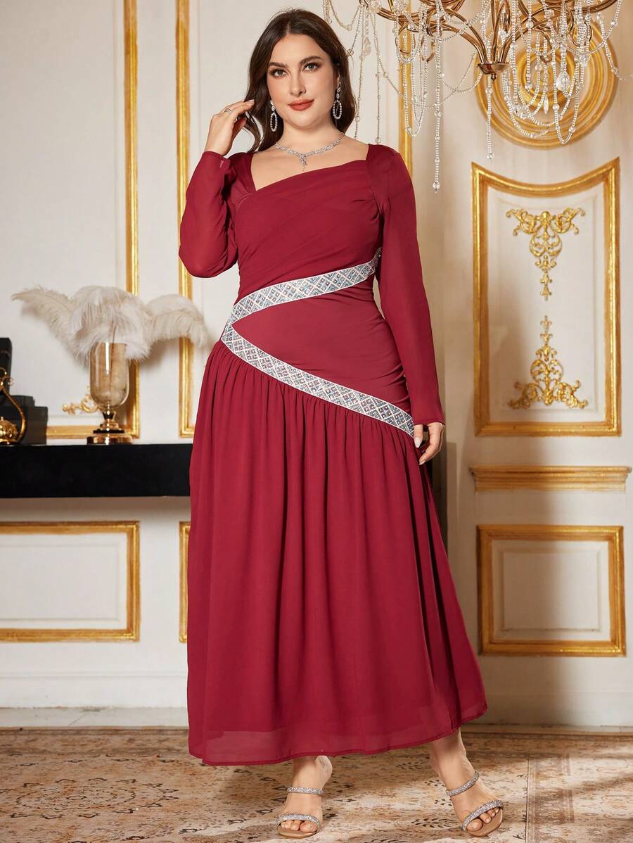 Modelyn Plus Size Mesh Knit Stretchy Bodycon Elegant Dress