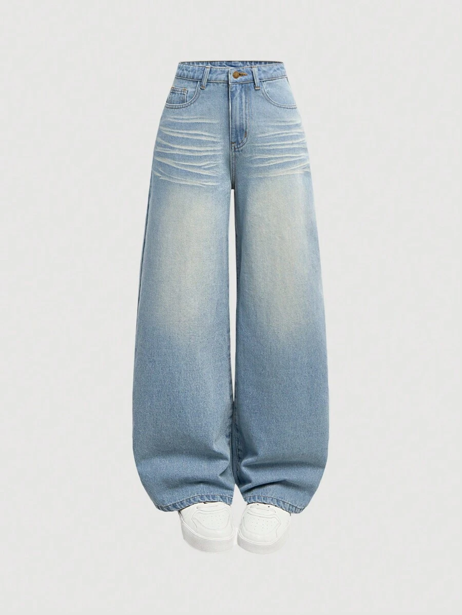 SHEIN Pantalones vaqueros holgados y anchos de estilo vintage Y2k, pantalones de mezclilla estilo Harajuku Kpop y streetwear, pantalones de corte retro de la década de 2000, para adolescentes y niñas, ropa de otoño y regreso a la escuela