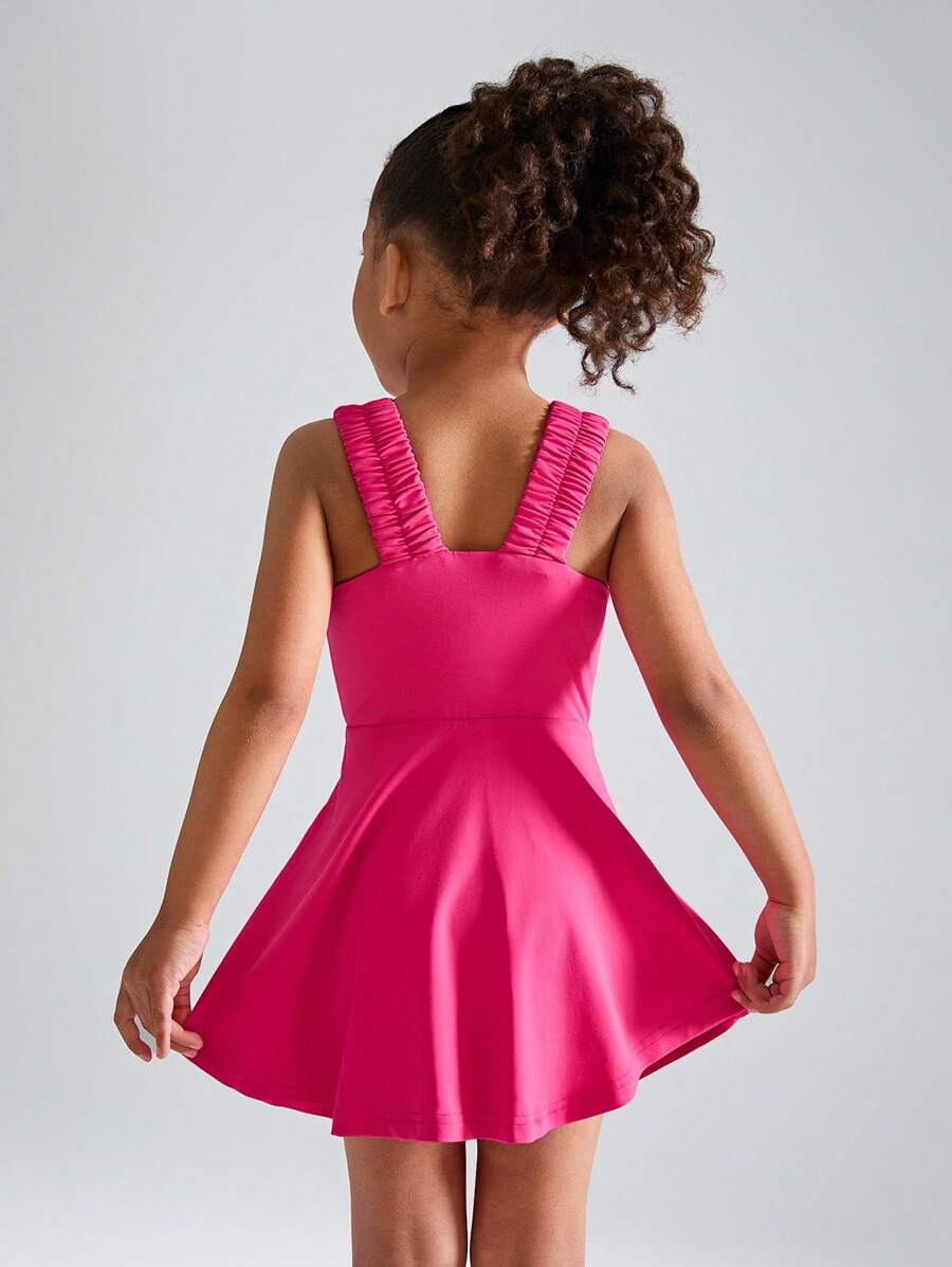 SHEIN Îmbrăcăminte de sport pentru fete tinere, tricot, roz, fără mâneci, și set de rochii simple, casual, de culoare uni