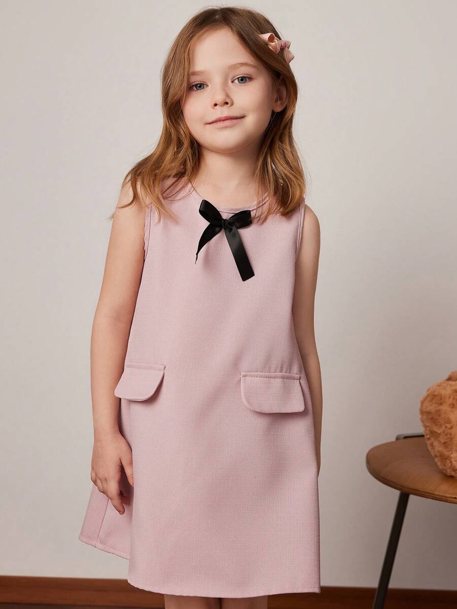 PrepCrw Young Girls' Collared Sleeveless Woven Dress, Pink