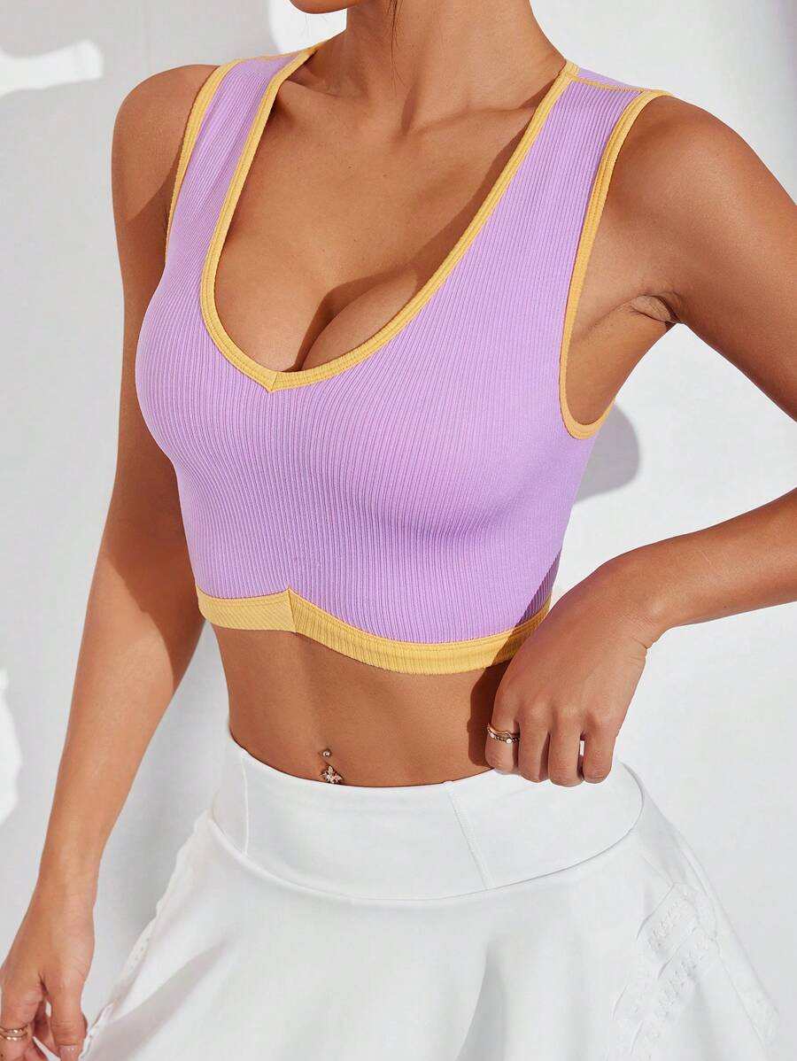 SHEIN Sport Studio Women's Simple Contrast Color Trim Short Sports Tank Top