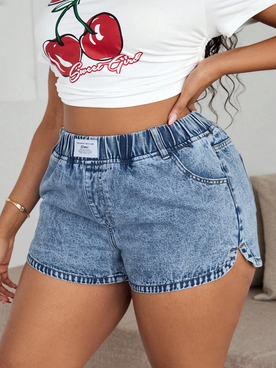 Dripcurv Pantalones cortos de mezclilla azules de talla grande, estilo ajustado informal
