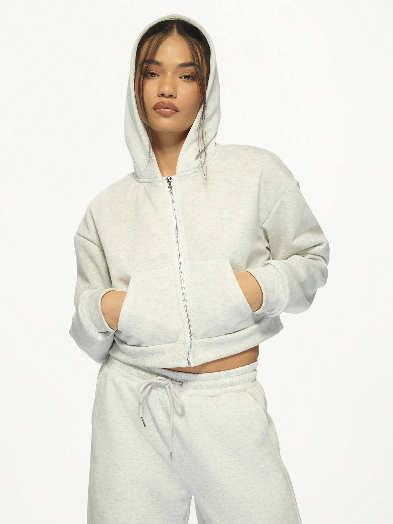 MISSGUIDED Oversized Cropped Zip-Up Hoodie Sweatshirt｜MISSGUIDED