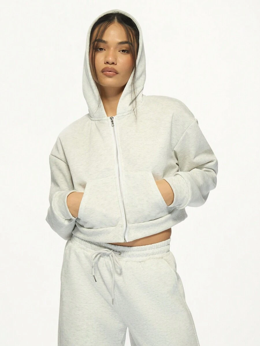 MISSGUIDED Sudadera con capucha y cremallera recortada y sobredimensionada, de estilo atlético casual, con capucha con cordón y bolsillo canguro, prenda esencial de ropa urbana para otoño e invierno