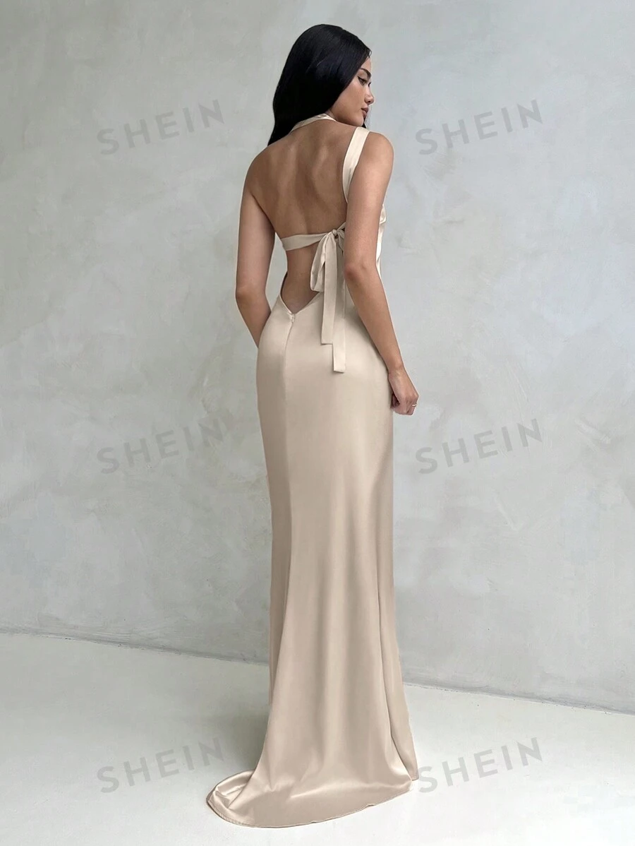 Aloruh Vestido ajustado de satén con un solo hombro y espalda descubierta para mujer, perfecto para bodas, citas y ocasiones formales