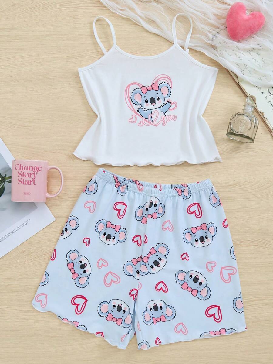 Set de 2 piezas Pijama con estampado de coala y corazón lindo para niñas, a juego madre-hija