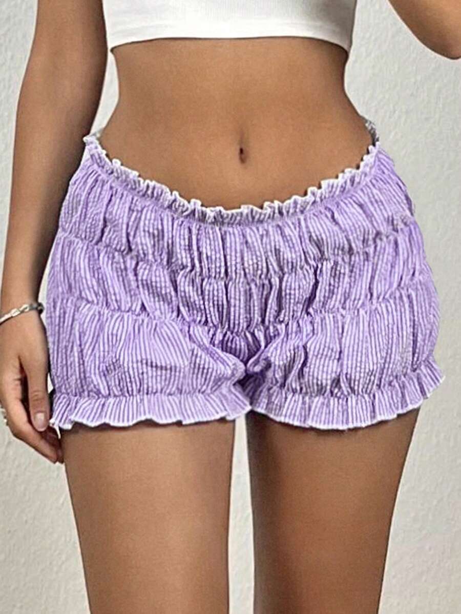 SHEIN EZwear Short à rayures avec volants style décontracté pour femme
