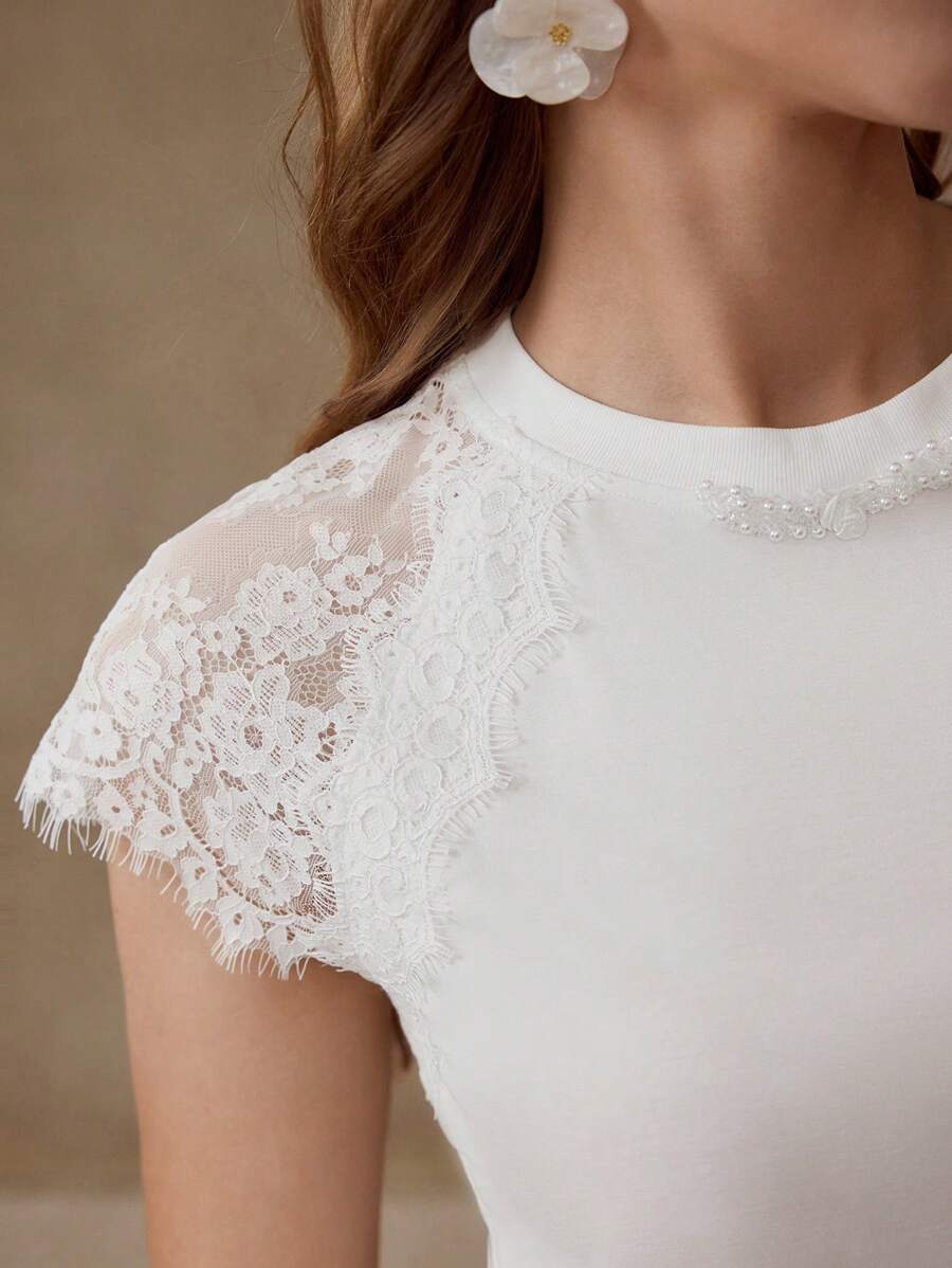 MOTF PREMIUM Maglietta CON MANICHE RAGLAN E PIZZO A CONTRASTO