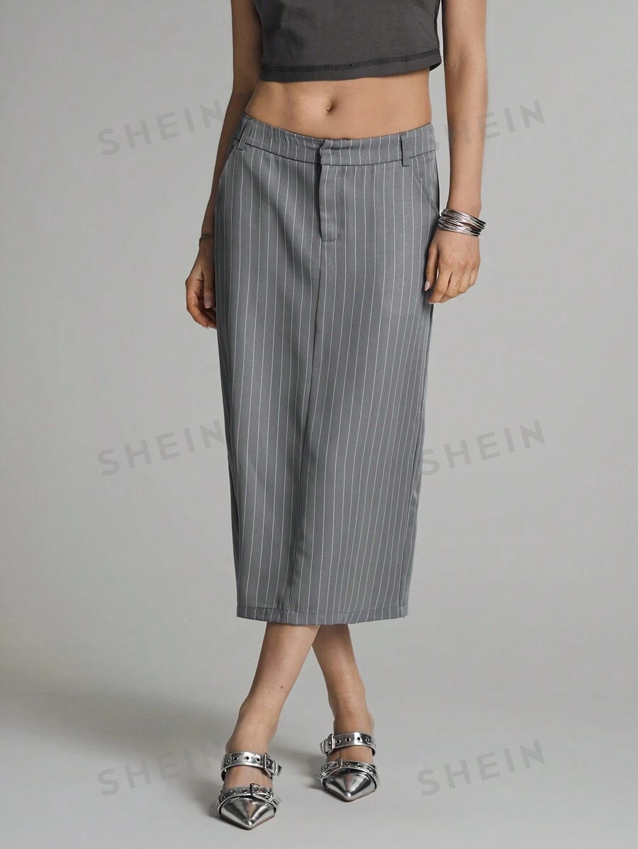 Easelle Falda recta de mujer con rayas tejidas en gris, casual y de moda para uso diario