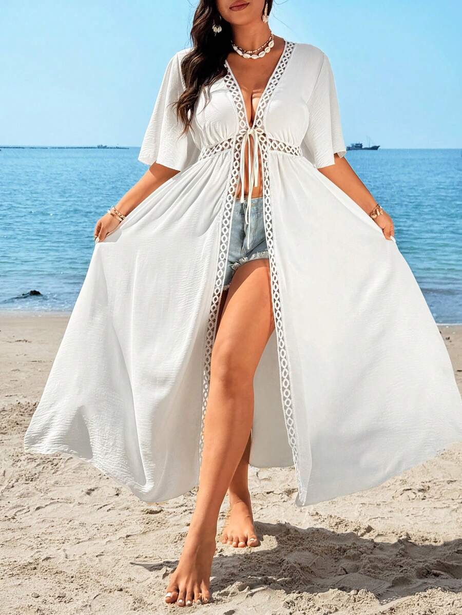 Sunnyshic Plus Size Women Casual Solid Color Long Beach Cover Up