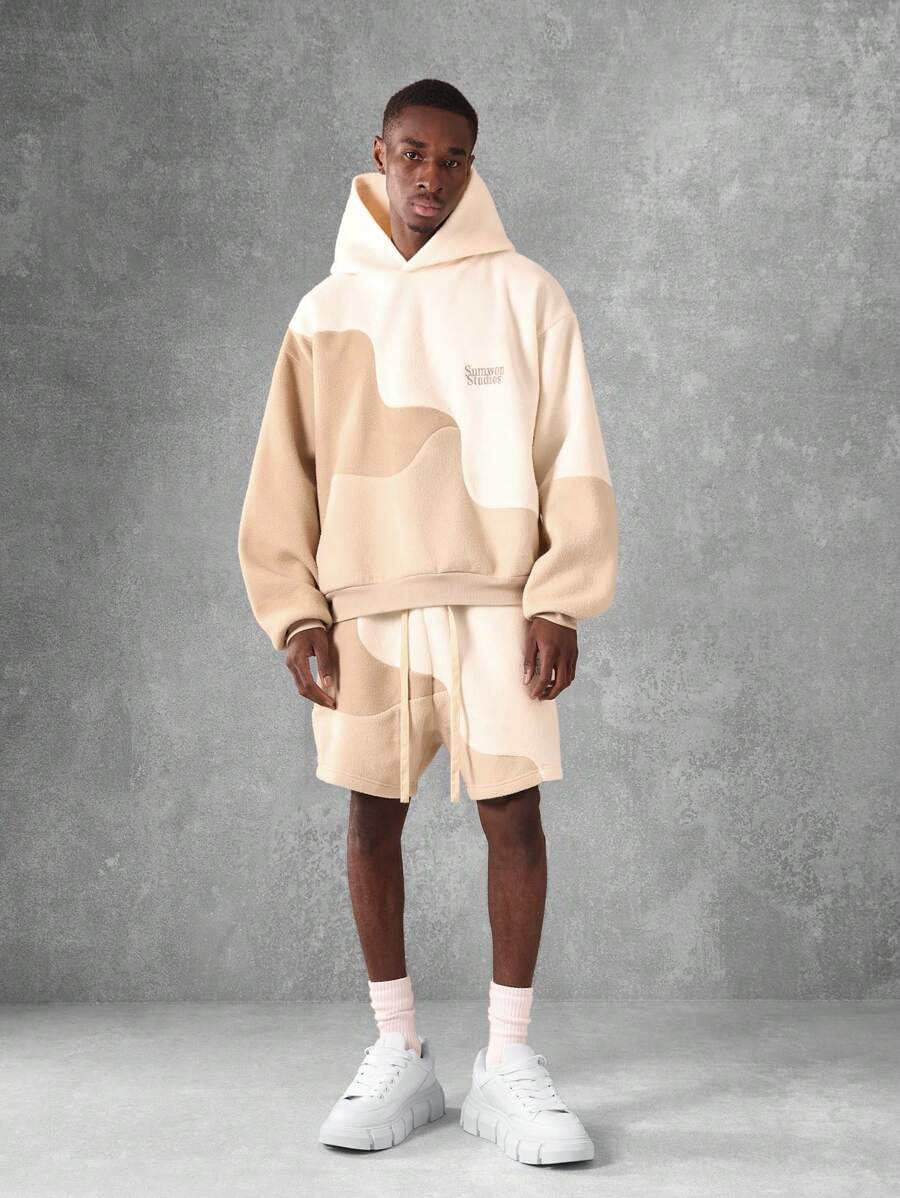 SUMWON Hochwertige Sweatsuit Zweiteiler, Oversized Fleece-Hoodie, Baggy-Shorts, Loungewear, Streetwear, Athletisch, Lässig, Bequem, Winter, Herbst, Trainingsset