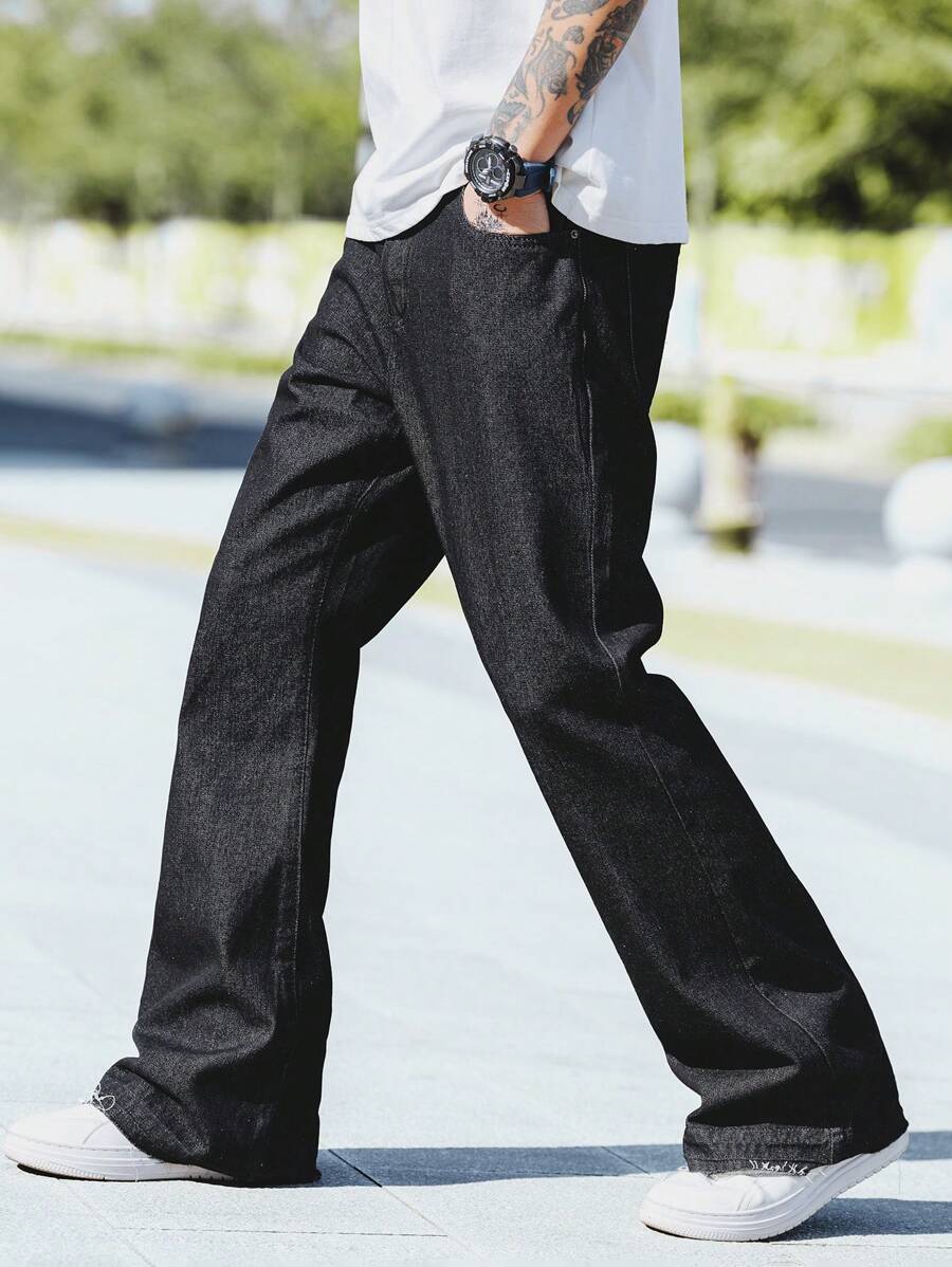 Manfinity Homme Men's Casual Pocket Straight-Leg Flared Jeans