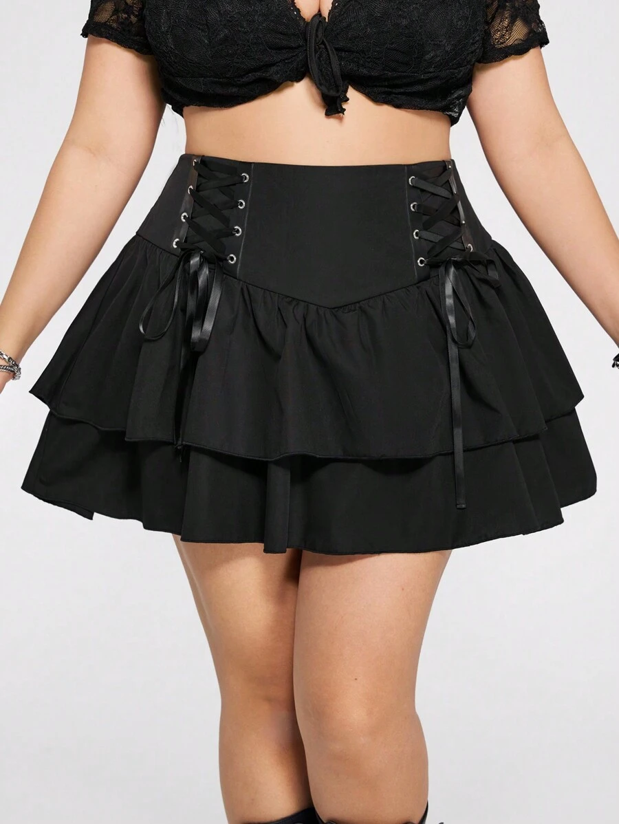 SHEIN ICON Plus Size Drawstring Ruched Tiered Skirt