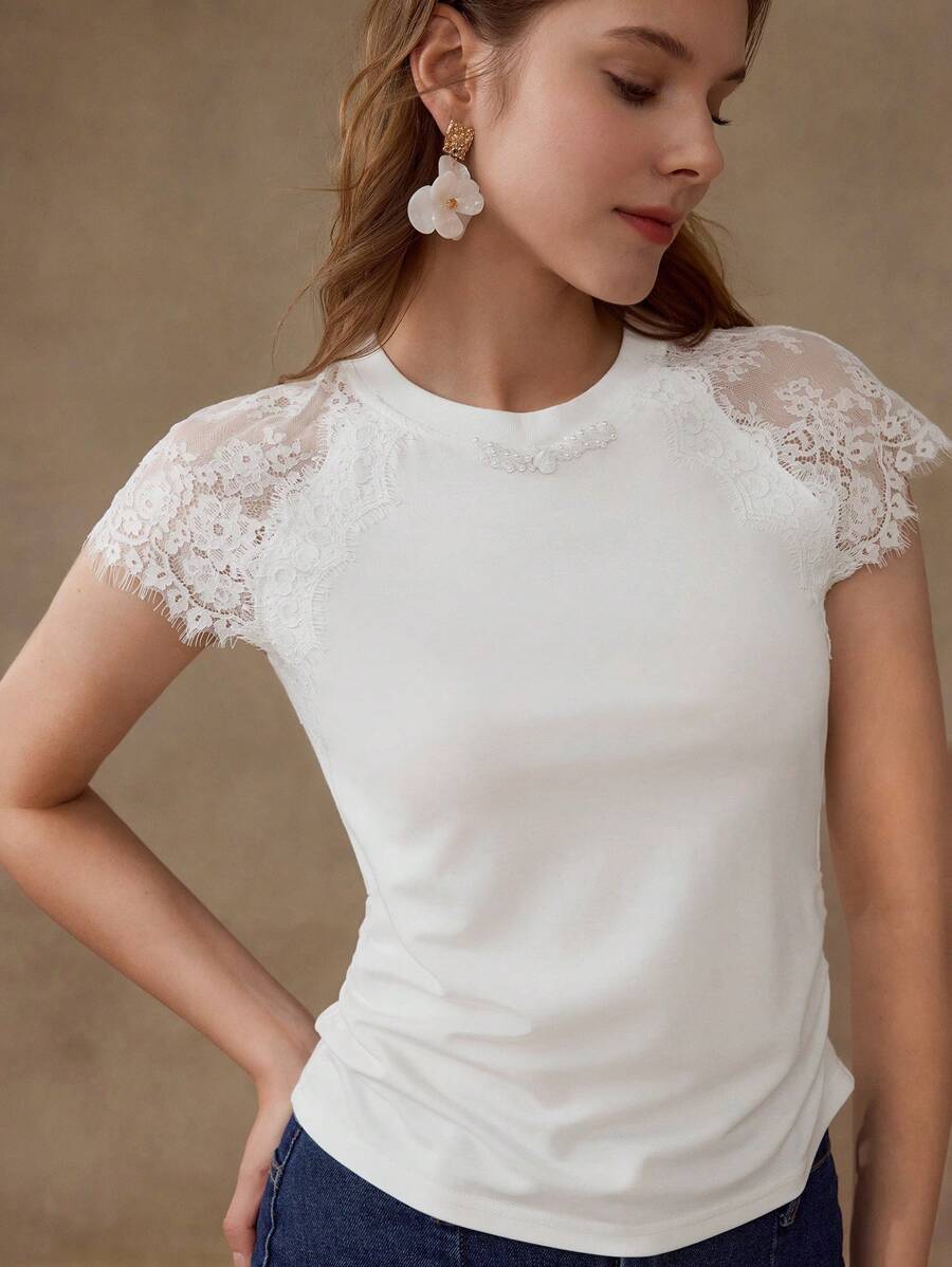 MOTF PREMIUM Maglietta CON MANICHE RAGLAN E PIZZO A CONTRASTO