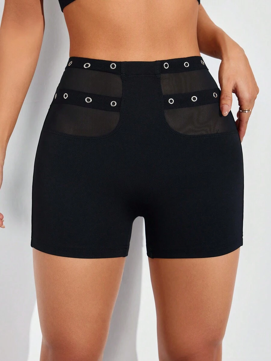 Slayoga Mesh Patchwork Hoge Taille Naadloze Sport Shorts