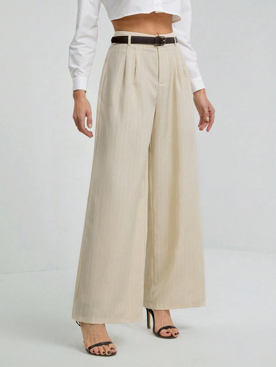 SHEIN Tall Pantalones informales con cinturón y diseño de rayas de contraste
