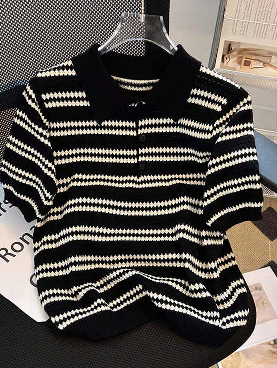 SHEIN Men's Short Sleeve Striped Minimalist Knit Sweater, Casual Everyday Wear